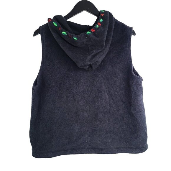 Vintage Erica Sport Black Hooded Christmas Santa Claus Fleece Sweater Vest - Picture 4 of 7